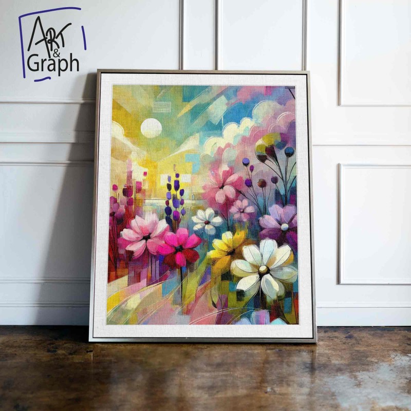 Affiche Numérique Abstraite de Fleurs Colorées - Illustration Vibrante et Moderne pour Décoration Murale Artistique