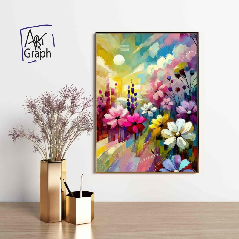 Affiche Numérique Abstraite de Fleurs Colorées - Illustration Vibrante et Moderne pour Décoration Murale Artistique