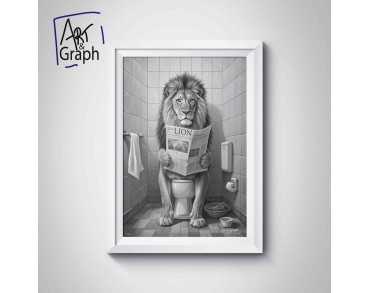 Affiche Numérique Humour Lion dans les Toilettes