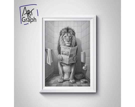 Affiche Numérique Humour Lion dans les Toilettes