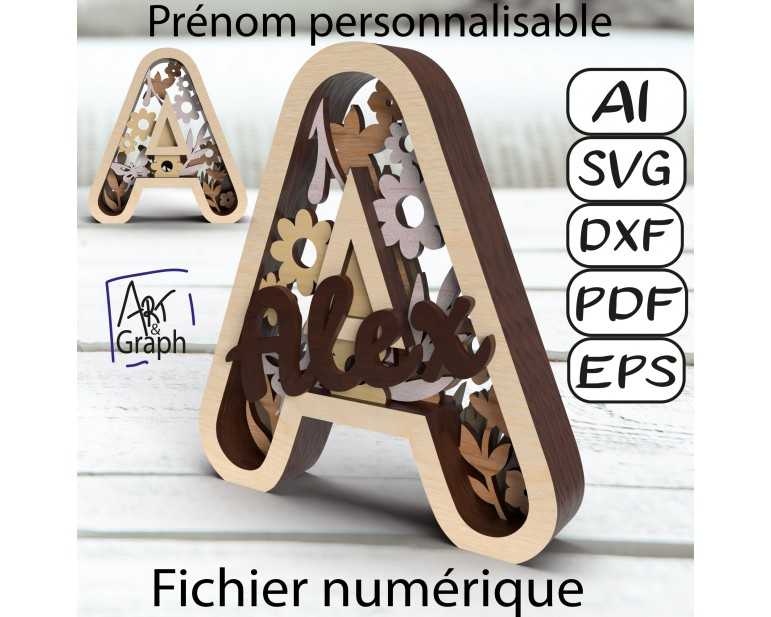 Lettre A decoration 3D Fichier Numérique pour Découpe Laser – Formats SVG, DXF, AI, EPS, PDF