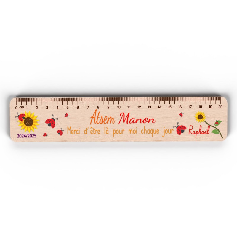 Règle en Bois Personnalisée – Cadeau Unique pour Maîtresse, Maître, ATSEM