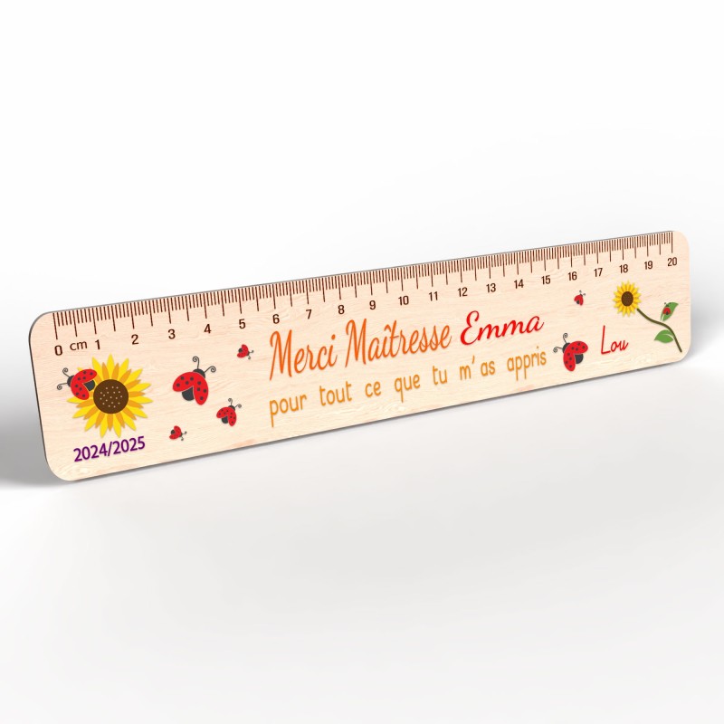 Règle en Bois Personnalisée – Cadeau Unique pour Maîtresse, Maître, ATSEM