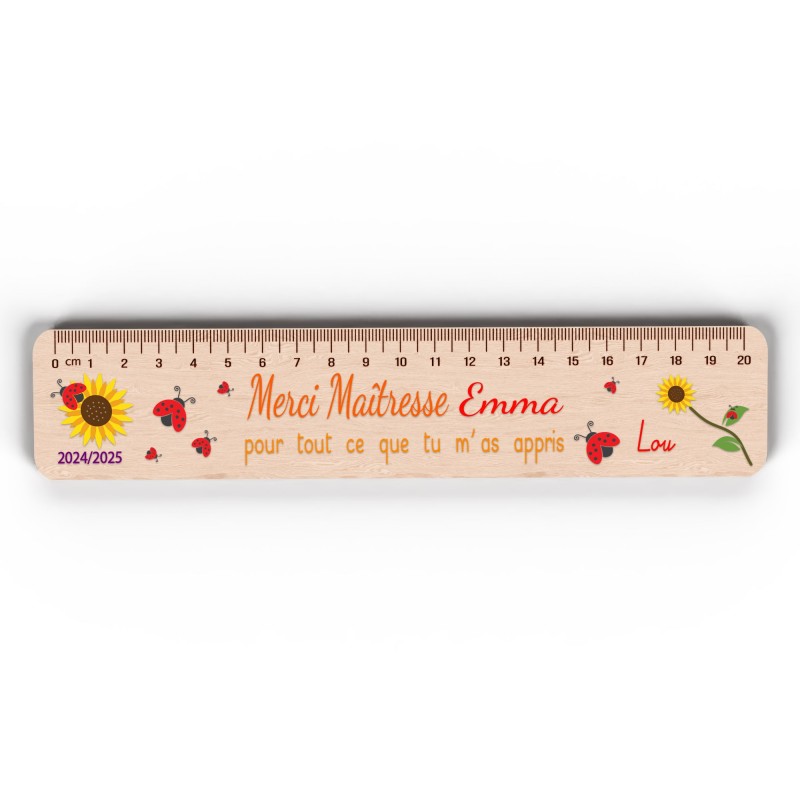 Règle en Bois Personnalisée – Cadeau Unique pour Maîtresse, Maître, ATSEM