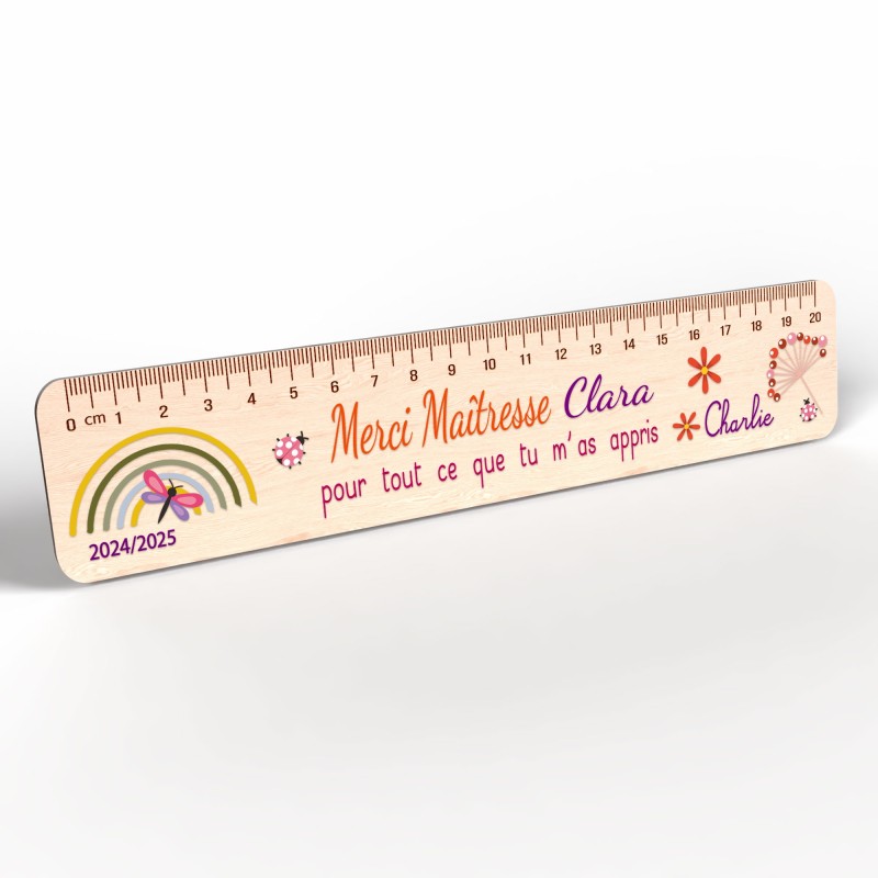 Règle en Bois Personnalisée – Cadeau Unique pour Maîtresse, Maître, ATSEM