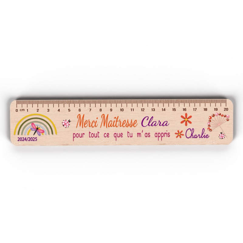 Règle en Bois Personnalisée – Cadeau Unique pour Maîtresse, Maître, ATSEM