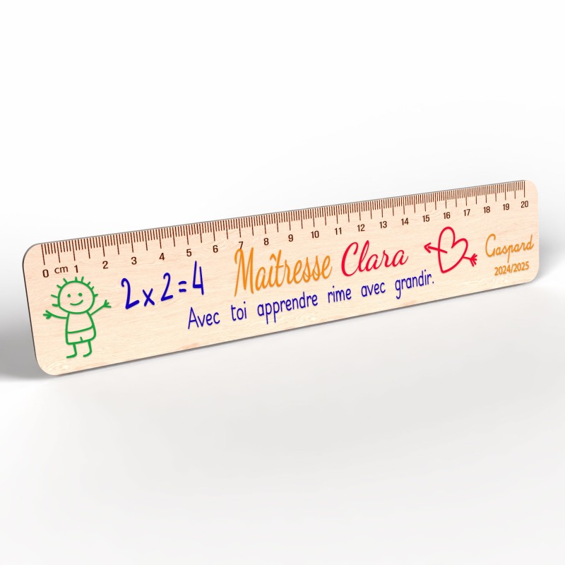 Règle en Bois Personnalisée – Cadeau Unique pour Maîtresse, Maître, ATSEM