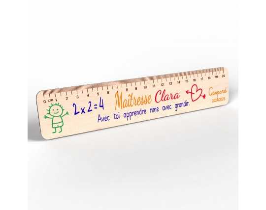 Règle en Bois Personnalisée – Cadeau Unique pour Maîtresse, Maître, ATSEM