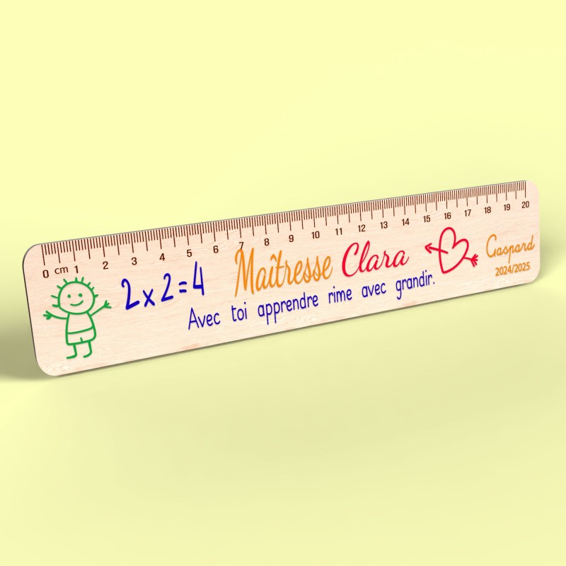 Règle en Bois Personnalisée – Cadeau Unique pour Maîtresse, Maître, ATSEM