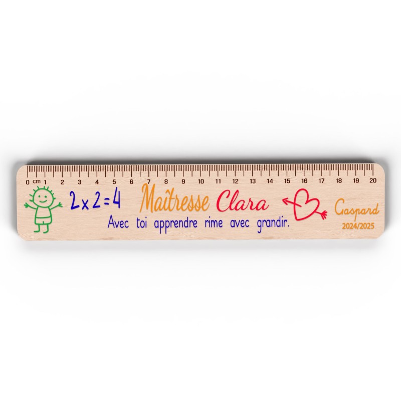 Règle en Bois Personnalisée – Cadeau Unique pour Maîtresse, Maître, ATSEM