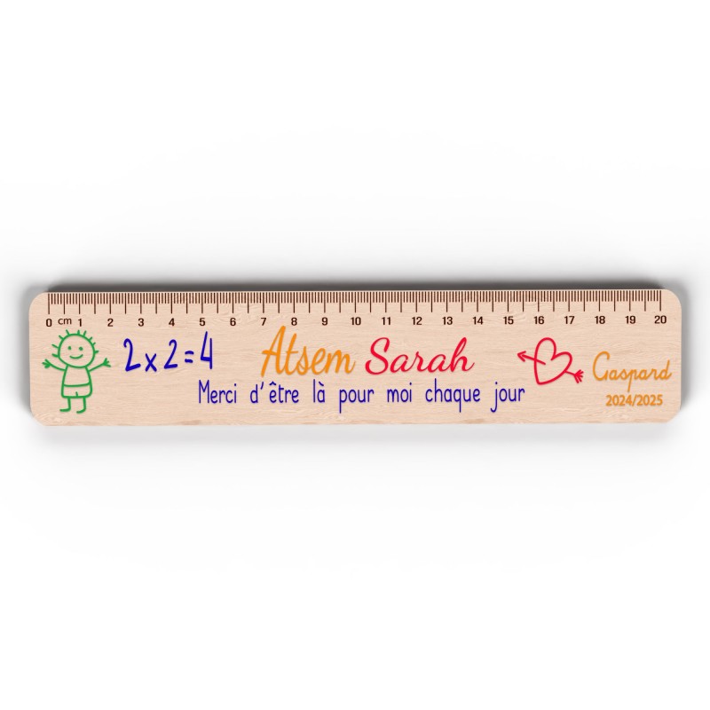 Règle en Bois Personnalisée – Cadeau Unique pour Maîtresse, Maître, ATSEM