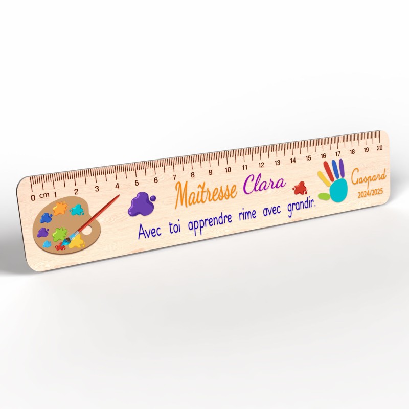 Règle en Bois Personnalisée – Cadeau Unique pour Maîtresse, Maître, ATSEM