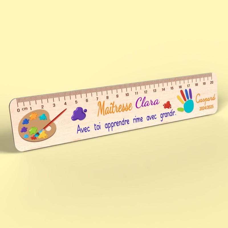 Règle en Bois Personnalisée – Cadeau Unique pour Maîtresse, Maître, ATSEM