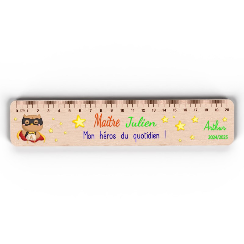 Règle en Bois Personnalisée – Cadeau Unique pour Maîtresse, Maître, ATSEM