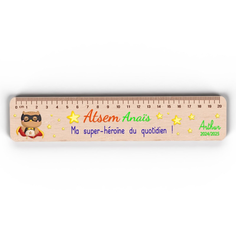 Règle en Bois Personnalisée – Cadeau Unique pour Maîtresse, Maître, ATSEM