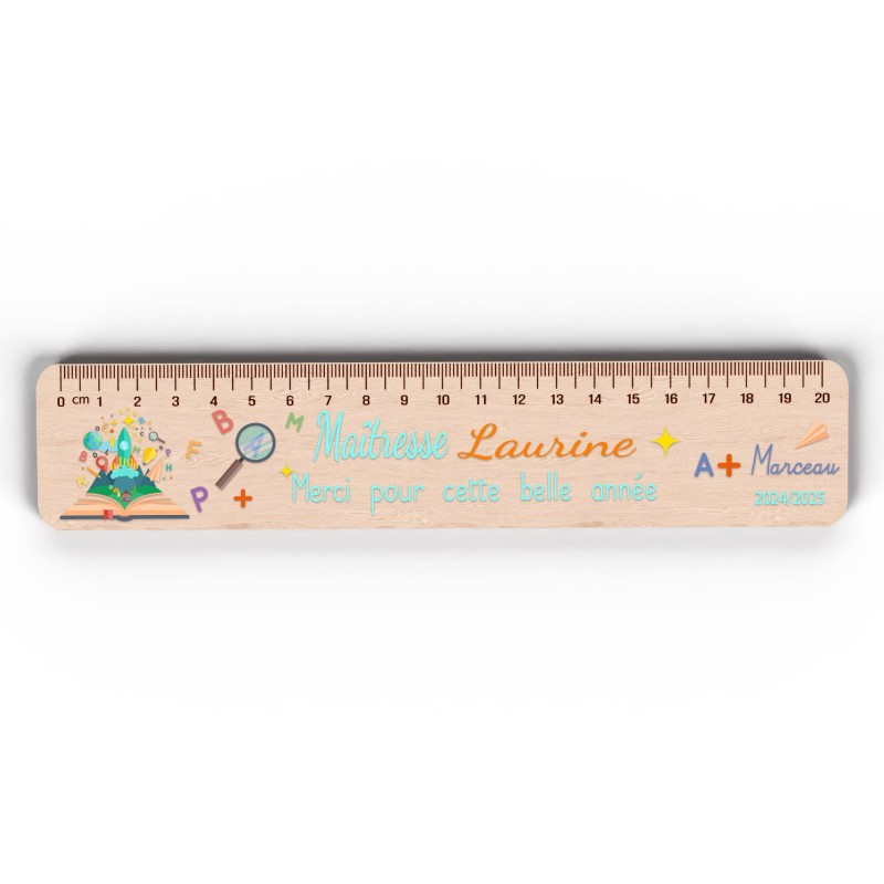 Règle en Bois Personnalisée – Cadeau Unique pour Maîtresse, Maître, ATSEM