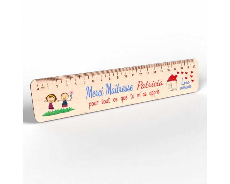 Règle en Bois Personnalisée – Cadeau Unique pour Maîtresse, Maître, ATSEM