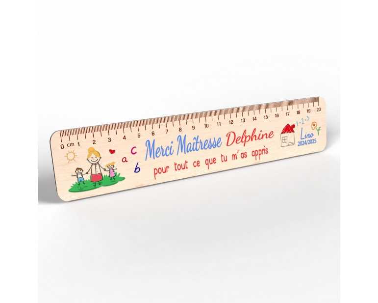 Règle en Bois Personnalisée – Cadeau Unique pour Maîtresse, Maître, ATSEM