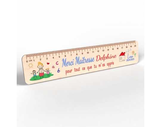 Règle en Bois Personnalisée – Cadeau Unique pour Maîtresse, Maître, ATSEM