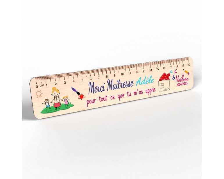 Règle en Bois Personnalisée – Cadeau Unique pour Maîtresse, Maître, ATSEM