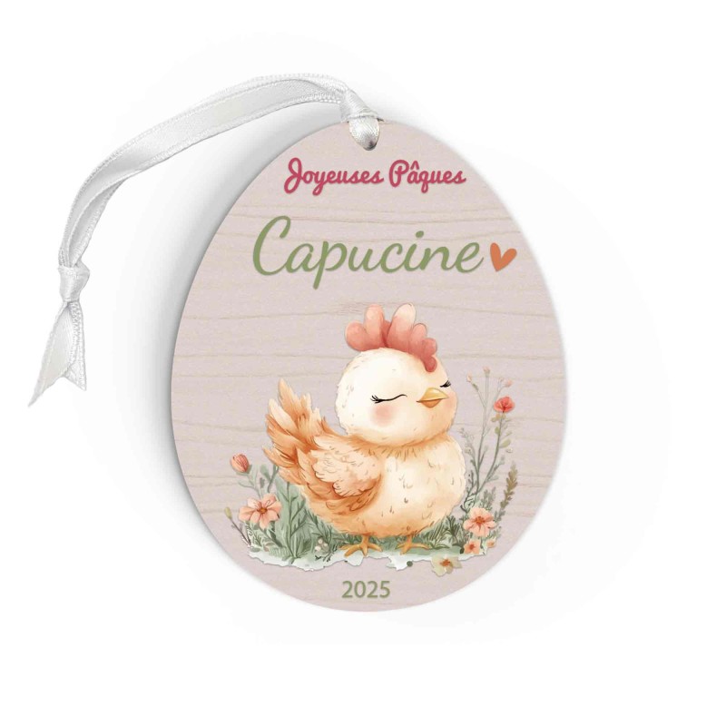 Œuf de Pâques Personnalisé avec lapin vélo, Décoration en Bois, Prénom et Année, Cadeau Souvenir Unique pour Enfant et Famille