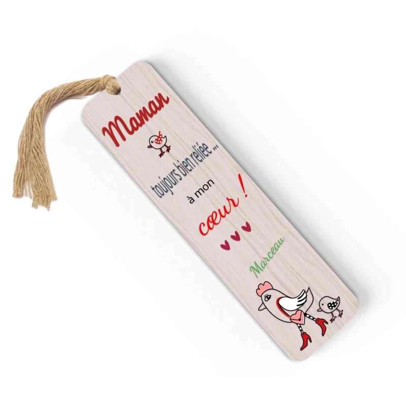 Marque-page personnalisé en bois et couleur, Cadeau pour maman, mamie