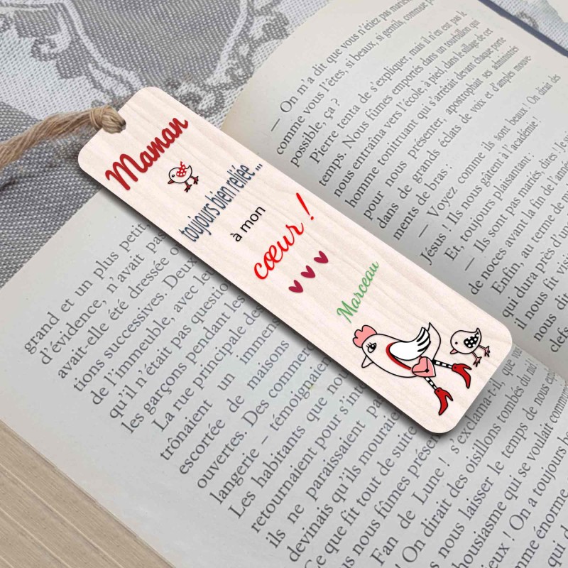 Marque-page personnalisé en bois et couleur, Cadeau pour maman, mamie, Illustration originale, fête des Mères, anniversaire