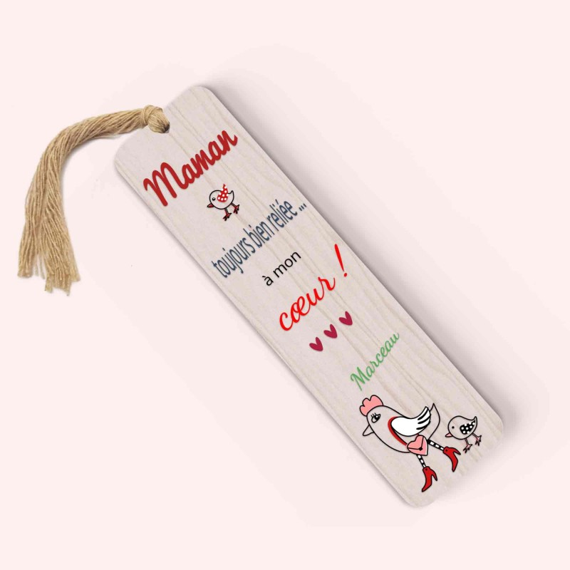 Marque-page personnalisé en bois et couleur, Cadeau pour maman, mamie, Illustration originale, fête des Mères, anniversaire