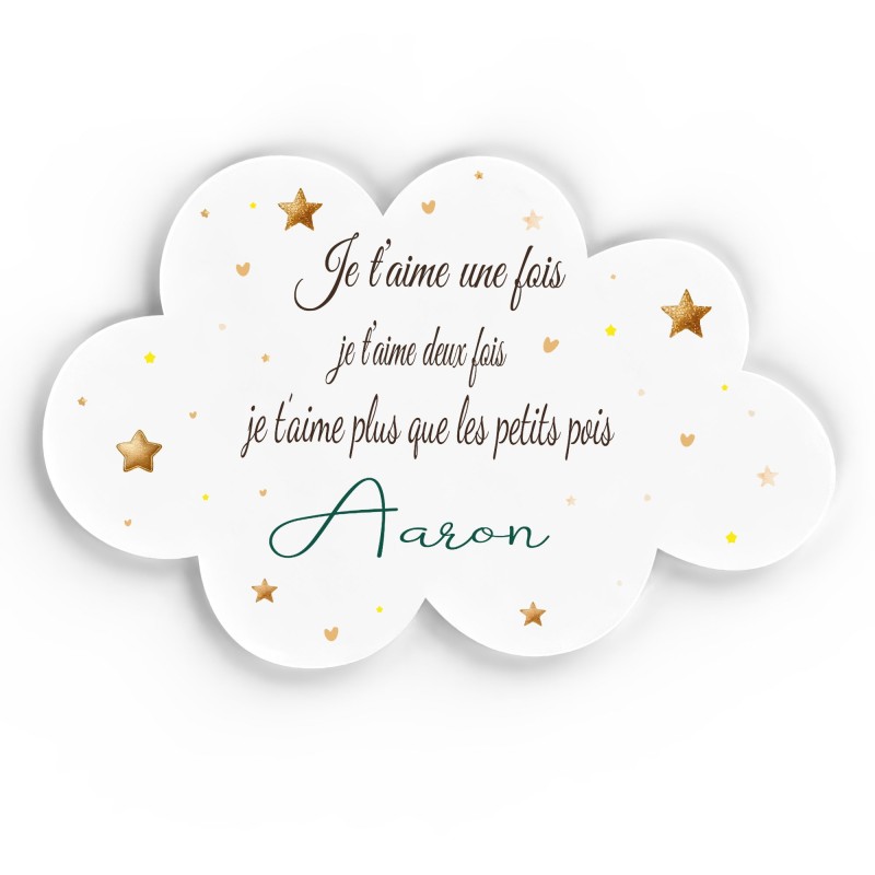 Plaque prénom nuage personnalisée, déco chambre bébé bois ou plexiglass, texte tendre, cadeau naissance original, petits pois