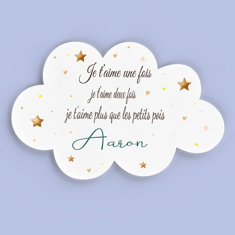 Plaque prénom nuage personnalisée, déco chambre bébé bois ou plexiglass, texte tendre, cadeau naissance original, petits pois