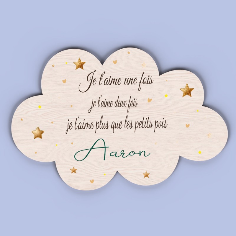 Plaque prénom nuage personnalisée, déco chambre bébé bois ou plexiglass, texte tendre, cadeau naissance original, petits pois