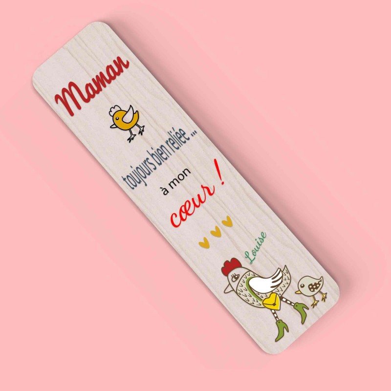 Marque-page personnalisé en bois et couleur, Cadeau pour maman, mamie, Illustration originale, fête des Mères, anniversaire