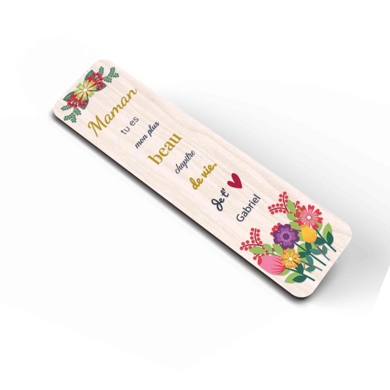 Marque-page personnalisé en bois et couleur, Cadeau pour maman, mamie, Illustration originale, fête des Mères, anniversaire