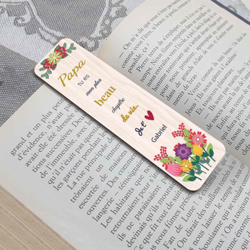 Marque-page personnalisé en bois et couleur, Cadeau pour maman, mamie, Illustration originale, fête des Mères, anniversaire