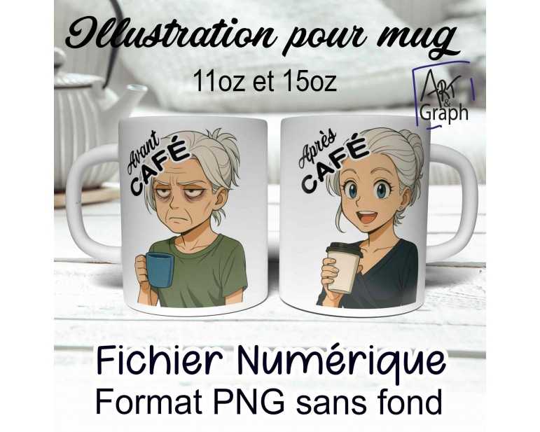 Illustration Digital Sublimation mug tasse humour femme cheveux blanc