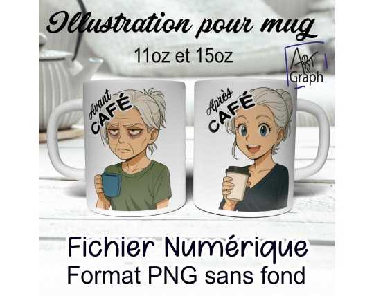 Illustration Digital Sublimation mug tasse humour femme cheveux blanc