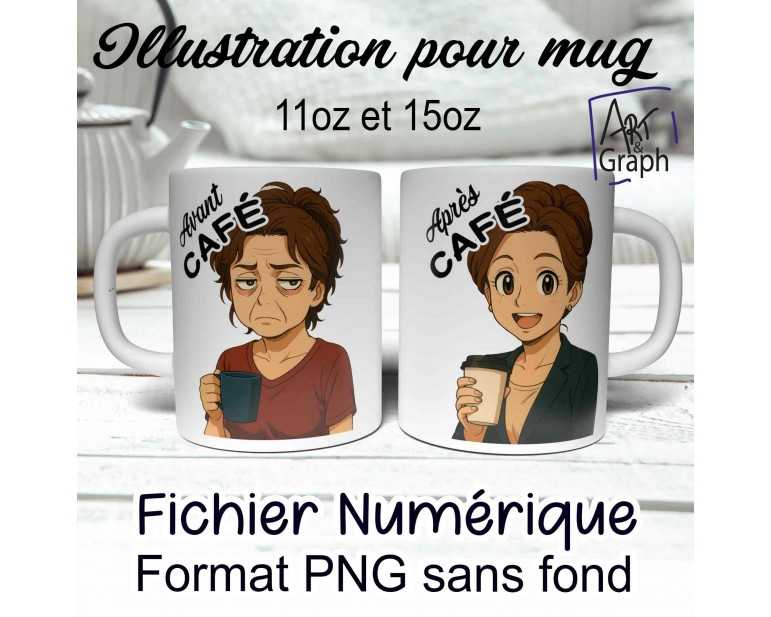 Illustration Digital Sublimation mug tasse humour femme chatain