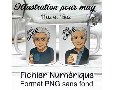 Illustration Digital Sublimation mug tasse humour homme cheveux blanc