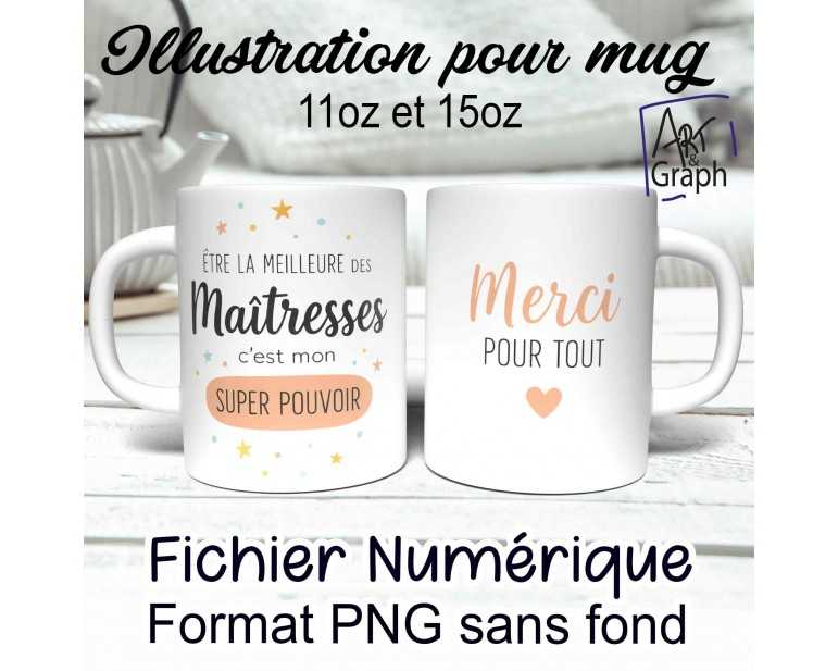 Illustration Digital Sublimation mug tasse cadeaux maîtresse fin d'année