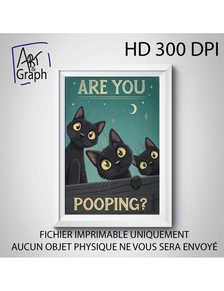 Affiche Numérique Drôle Chat - Illustration Humoristique Téléchargeable pour Décoration Salle de Bain