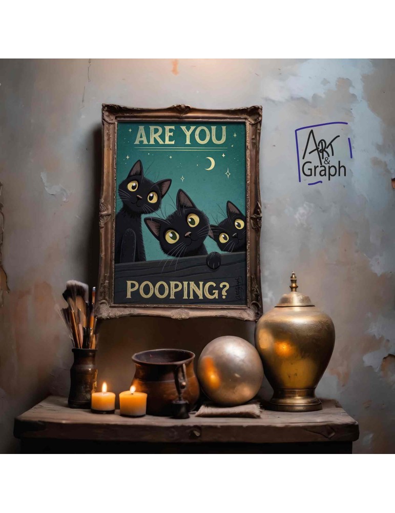 Affiche Numérique Drôle Chat - Illustration Humoristique Téléchargeable pour Décoration Salle de Bain