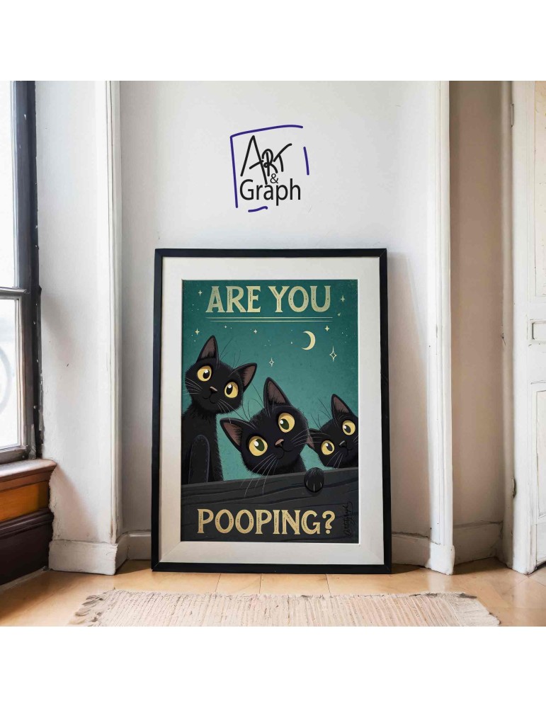 Affiche Numérique Drôle Chat - Illustration Humoristique Téléchargeable pour Décoration Salle de Bain