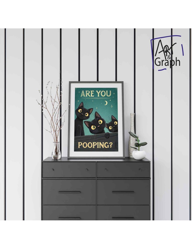 Affiche Numérique Drôle Chat - Illustration Humoristique Téléchargeable pour Décoration Salle de Bain