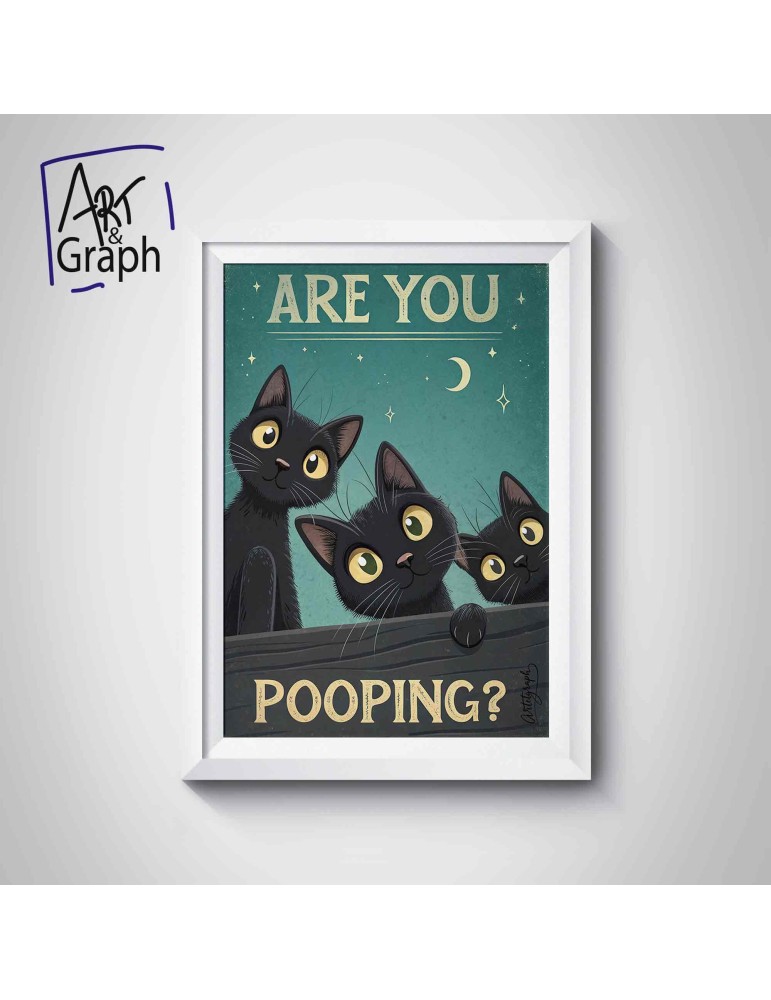 Affiche Numérique Drôle Chat - Illustration Humoristique Téléchargeable pour Décoration Salle de Bain