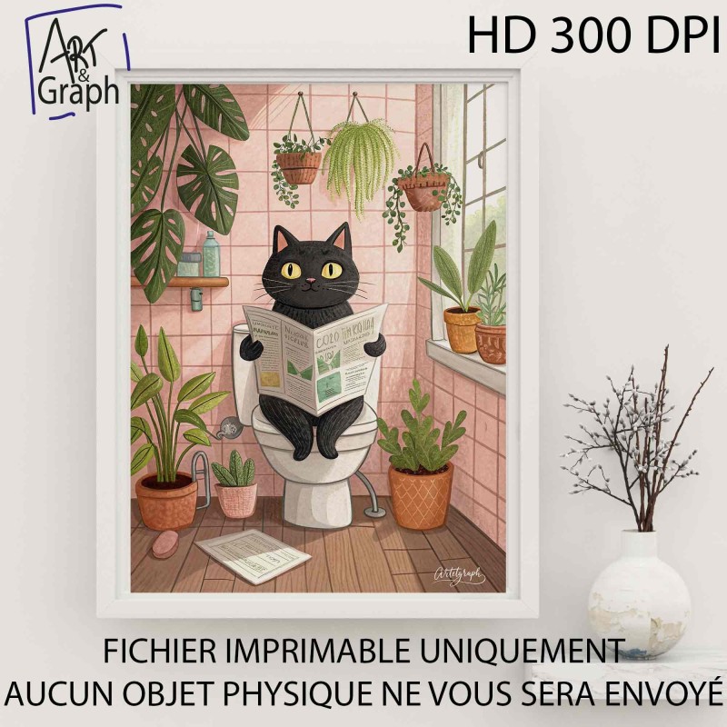 Affiche Numérique Chat sur les Toilettes