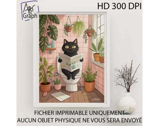 Affiche Numérique Chat sur les Toilettes