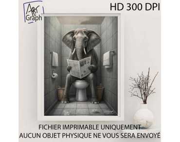 Affiche Numérique Humour éléphant dans les Toilettes