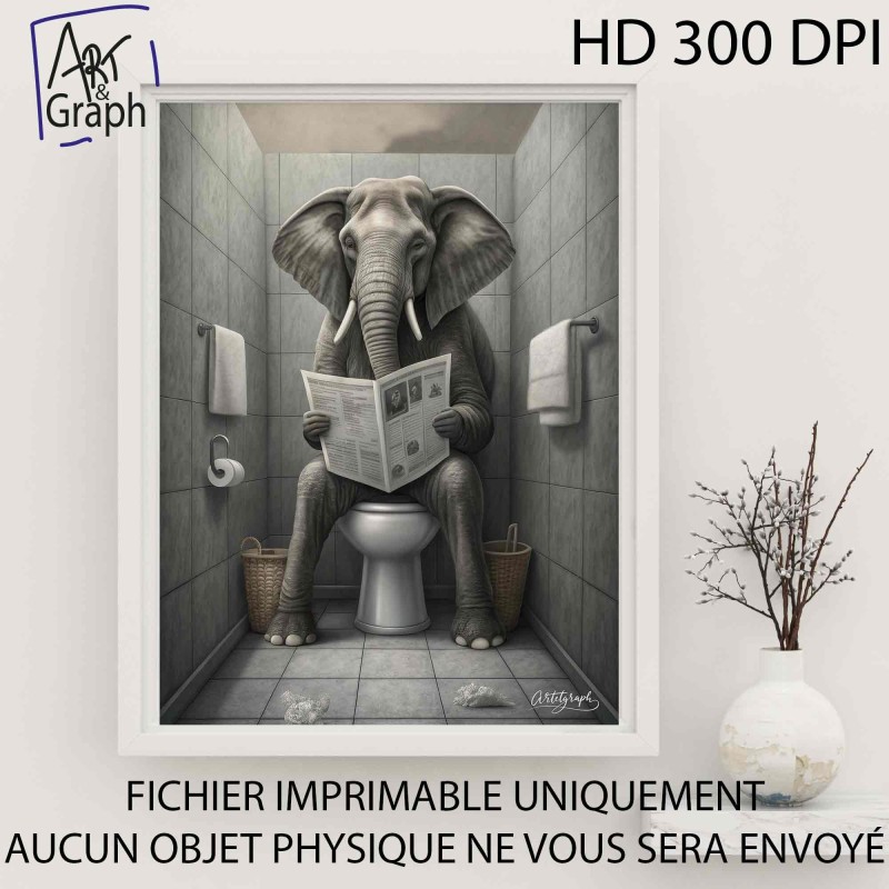 Affiche Numérique Humour éléphant dans les Toilettes