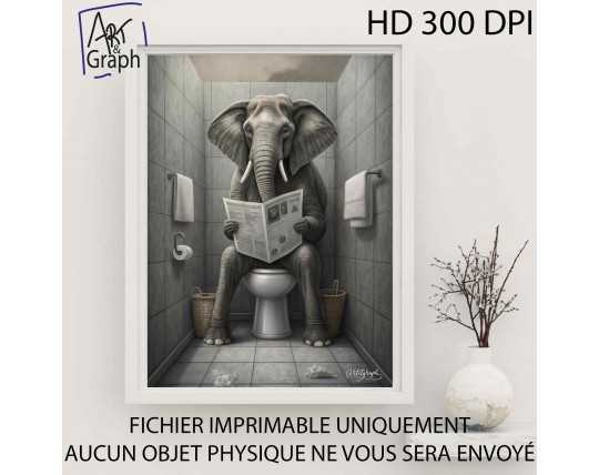 Affiche Numérique Humour éléphant dans les Toilettes
