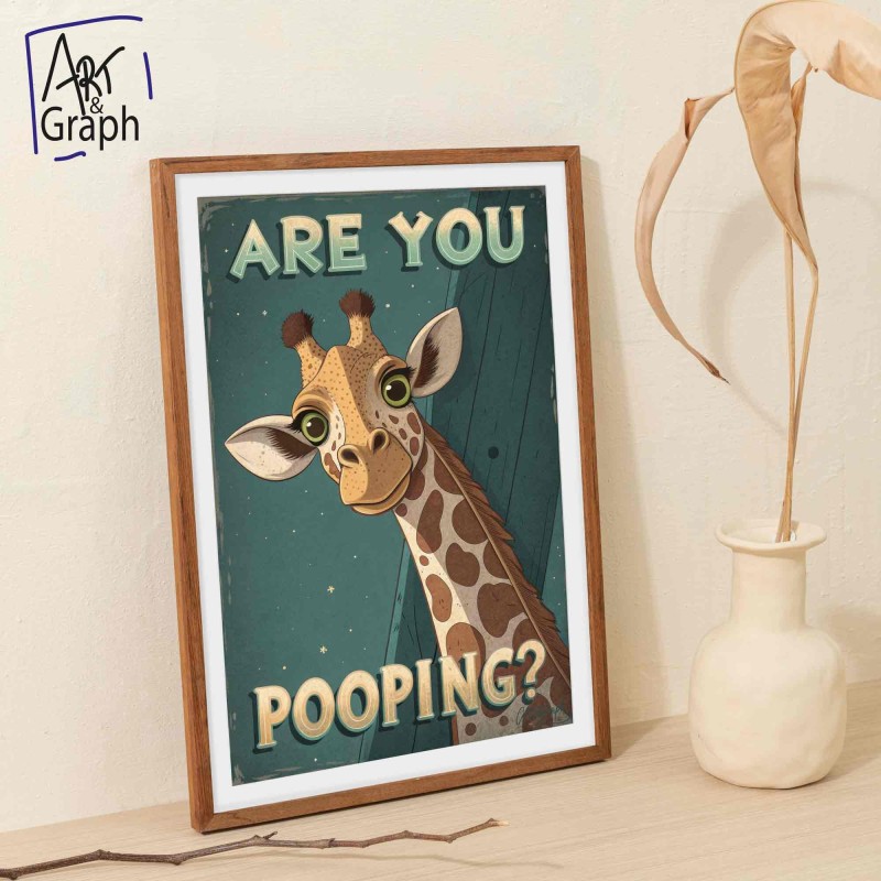 Affiche Numérique Drôle Girafe - Illustration Humoristique Haute Définition Téléchargeable pour Décoration